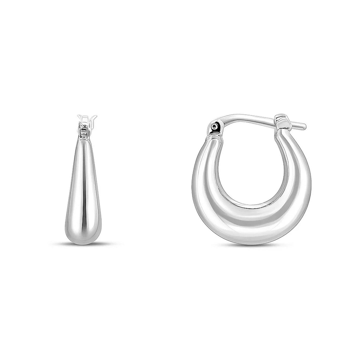 Sterling Silver Puffed Graduated Hoop Earrings