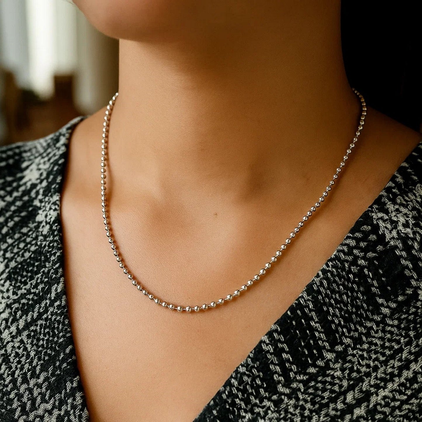 Sterling Silver Rhodium Plated Moon Cut Bead Chain (2.50 mm)