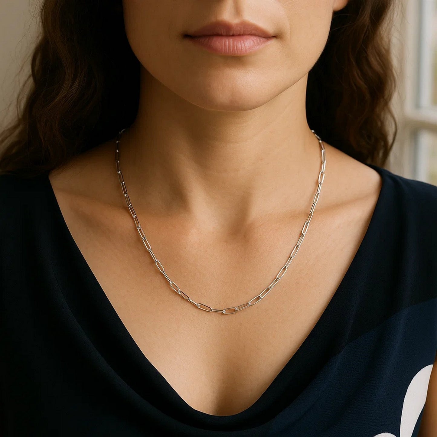 Sterling Silver Rhodium Plated Paperclip Chain (1.80 mm)