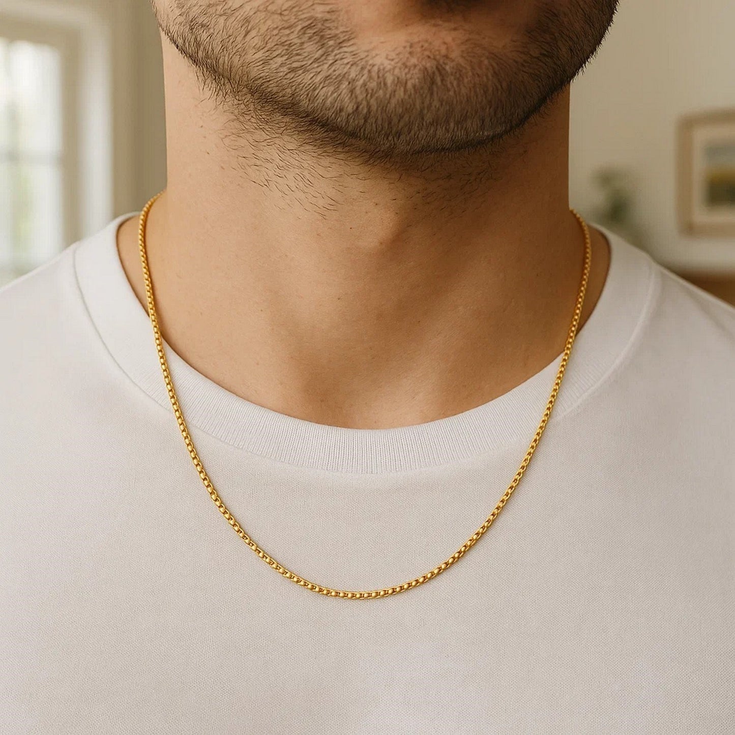 Sterling Silver Yellow Gold Plated Classic Box Chain (1.10 mm)