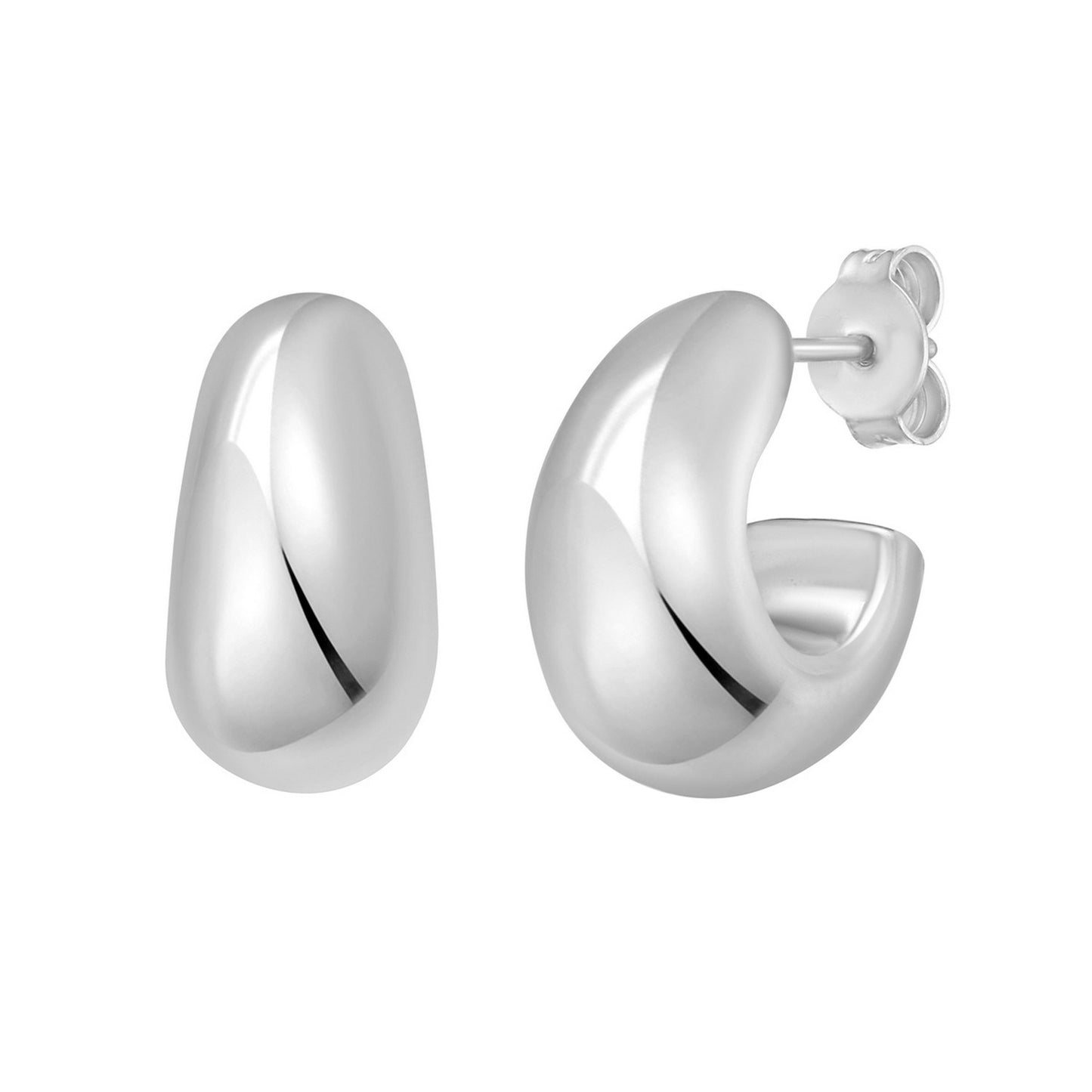 Sterling Silver Twisted Puff C Hoop Earrings