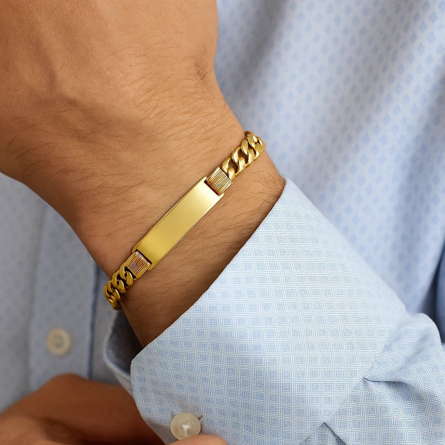 14K Yellow Gold Lite Cuban ID Bracelet (9.10 mm)