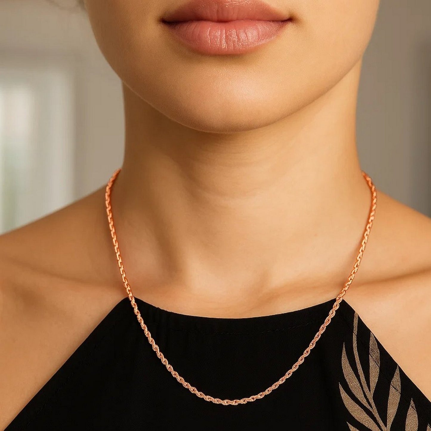 14k Rose Gold Solid Diamond Cut Rope Chain (1.6 mm)