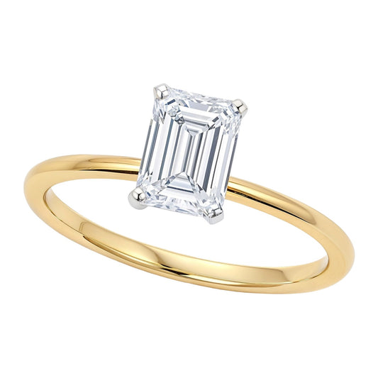 1.50Ct Emerald Lab Grown IGI G/VS1 Diamond Ring in 10K Yellow Gold