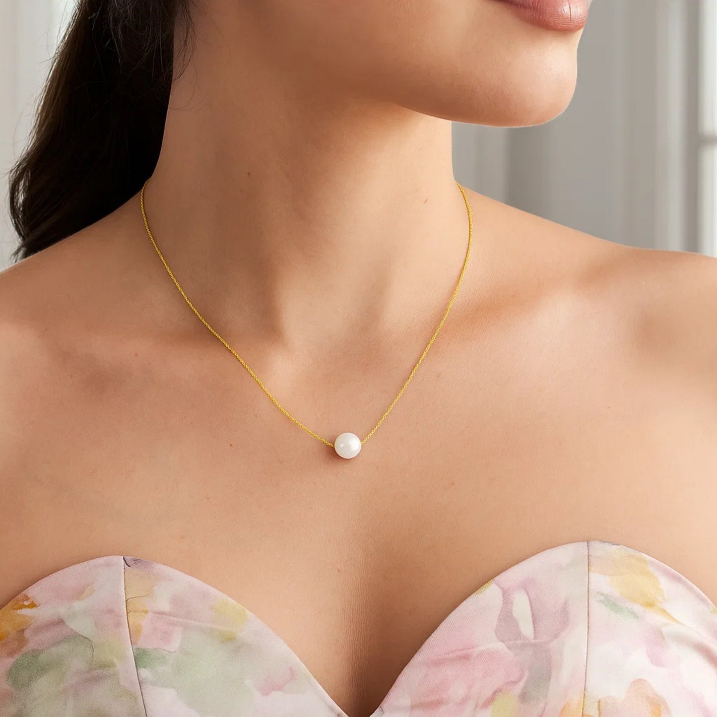 14k Yellow Gold 7mm Pearl Solitaire Necklace