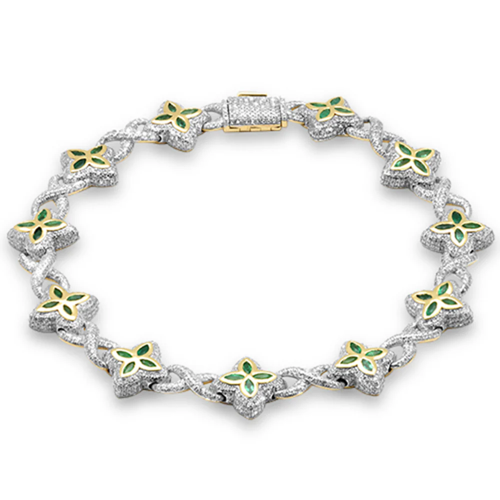 14K Yellow Gold Diamond & Emerald Clover Infinity Bracelet