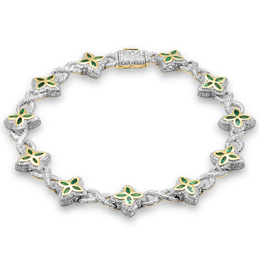 14K Yellow Gold Diamond & Emerald Clover Infinity Bracelet